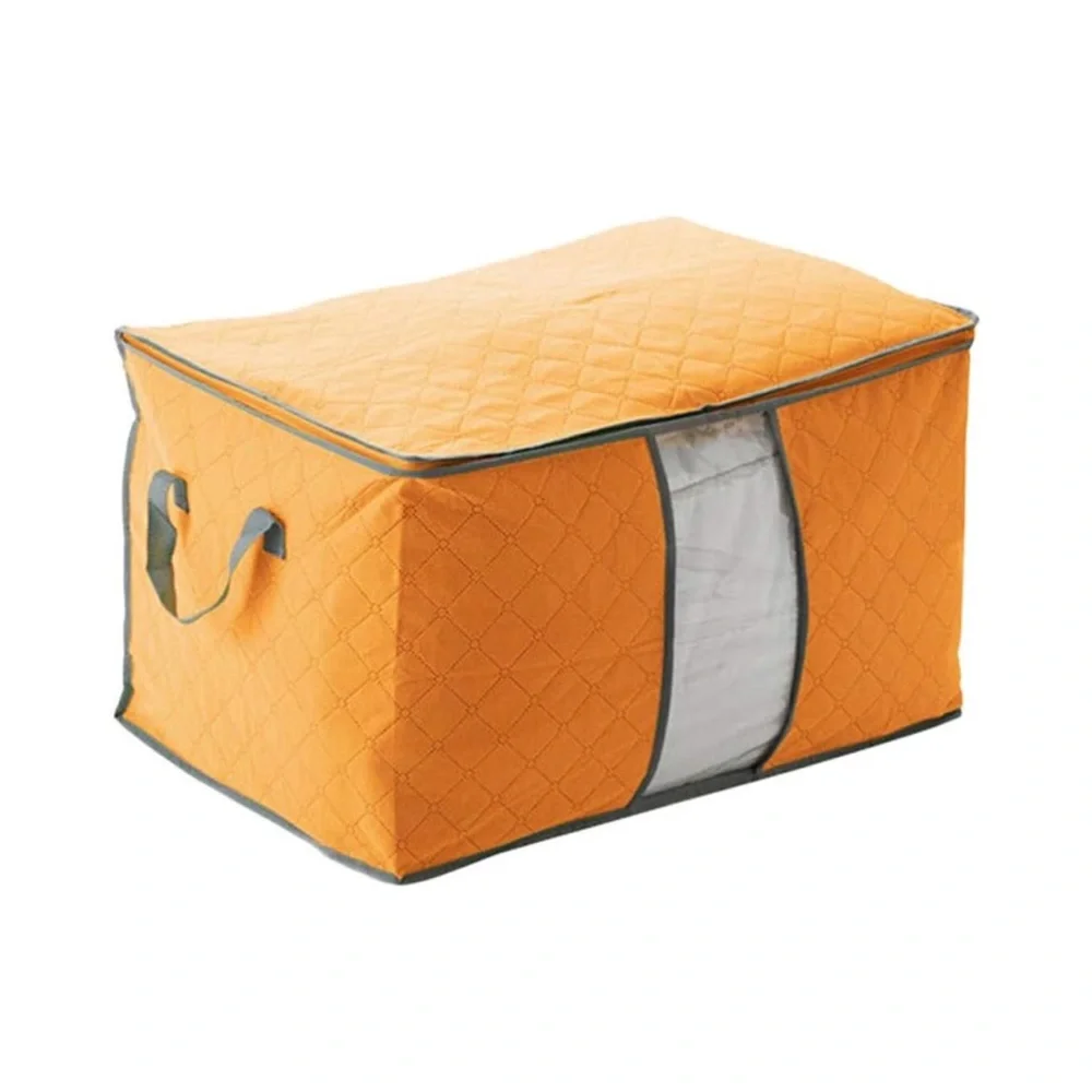 Orange and Gray Fabric Storage Box with Zipper and Handles